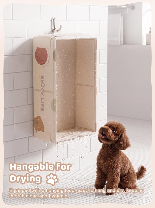 Collapsible Pet Bathtub with Side Drain Plug,Easy Hanging, Foldable Portable Tub for Dogs Bath, Non-Slip Rigid Waterproof Dog Bath Tub for Home, for Small Dogs, Medium Dogs & Cats (Apricot2)