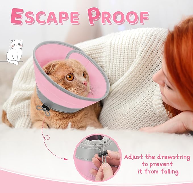 Cat Cone Collar Soft to Stop Licking, Adjustable, Foldable Lightweight Kitten Cones After Surgery Recovery for Cats & Kittens, Cat Cone Alternative, Easy Eating (Solid Pink, M)