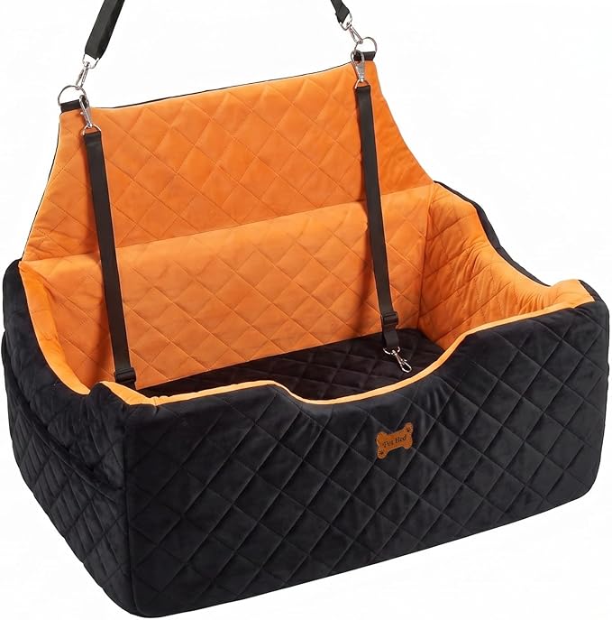 Dog Car Seat for Large Dogs - Foam Dog Booster up to 55 lbs, High Depth Car Pet Seat with Storage & 2 Safety Leash, Portable Cat Travel Beds, 1-inch, Black