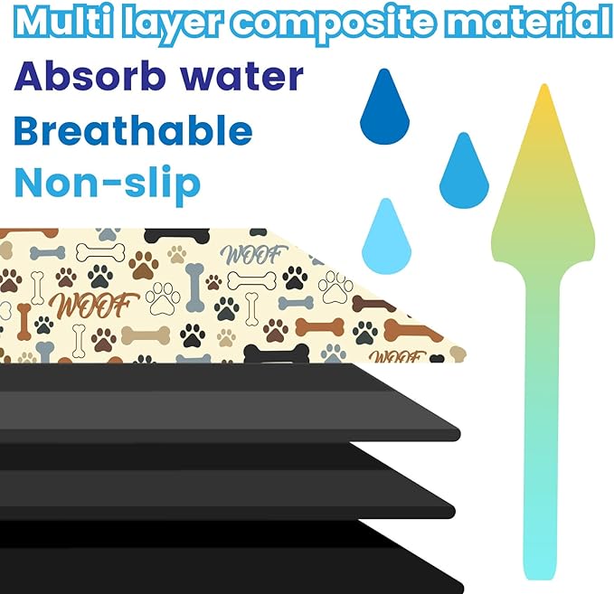 Cute Dog Food Mat 20 x 12 Inch Paw Print Bones Pattern Non Slip Design, Dog Feeding Mat Absorbent Quick Dry Washable Bowl Placemat Rug Protect Floors for Cat Pet Food Water Area Home Use