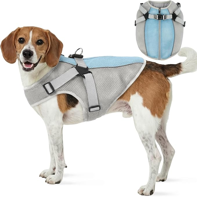 FUAMEY Dog Cooling Vest for Medium Dogs Doggy Evaporative Cooling Jacket in Hot Weather Puppy Breathable Mesh Cooler Vest with Reflective Stripe Pet Summer Harness Shirt for Hiking Training Gray M