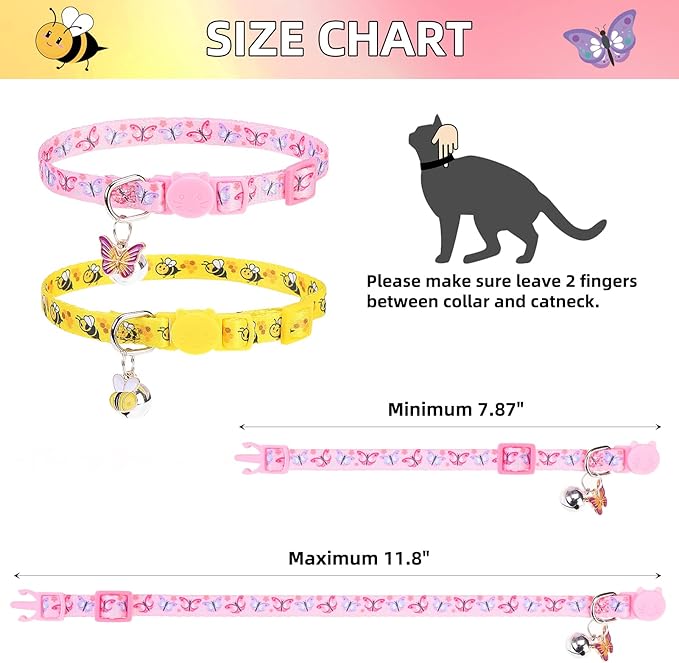 PUPTECK Cat Collar Breakaway with Bells, Kitten Collar Outfit Adjustable for Girl Boy Small Pet Puppy Bunny, Cute Costume Accessory with Safety Release Buckle (Insect)