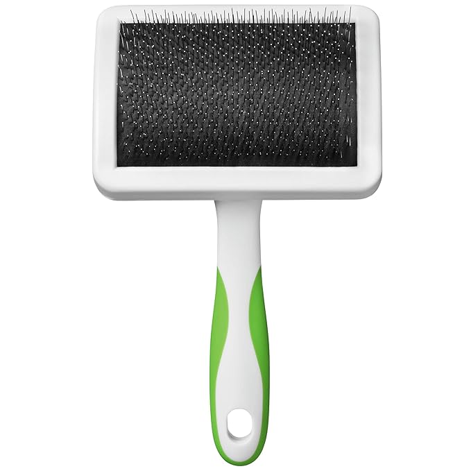 Andis 65710 Self-Cleaning Animal Slicker Brushes with Curved Stainless-Steel Bristles for All Breeds - Reduces Shedding by Up to 90%, Removes Tangles, Dirt & Loose Hair – Large, Green,Black