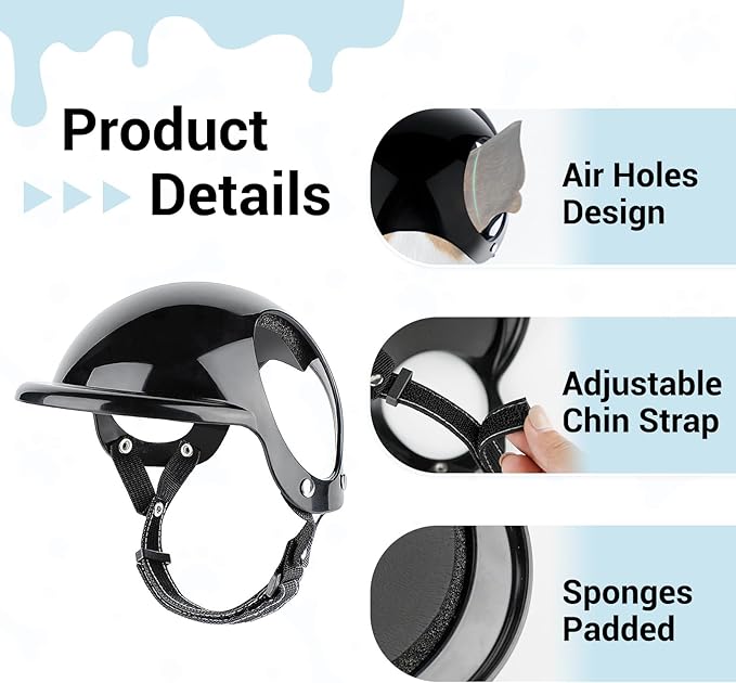 LESYPET Dog Helmet and Goggles for Medium Breed, Pet Motorcycle Helmet with Ear Holes, UV Protection Dog Sunglasses for Outdoor Activities/Riding/Walking