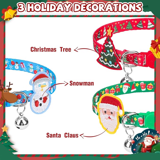 PUPTECK Cat Collar Breakaway with Bells, Kitten Collar Outfit Adjustable for Girl Boy Small Pet Puppy Bunny, Cute Costume Accessory with Safety Release Buckle (Sticker-Christmas)