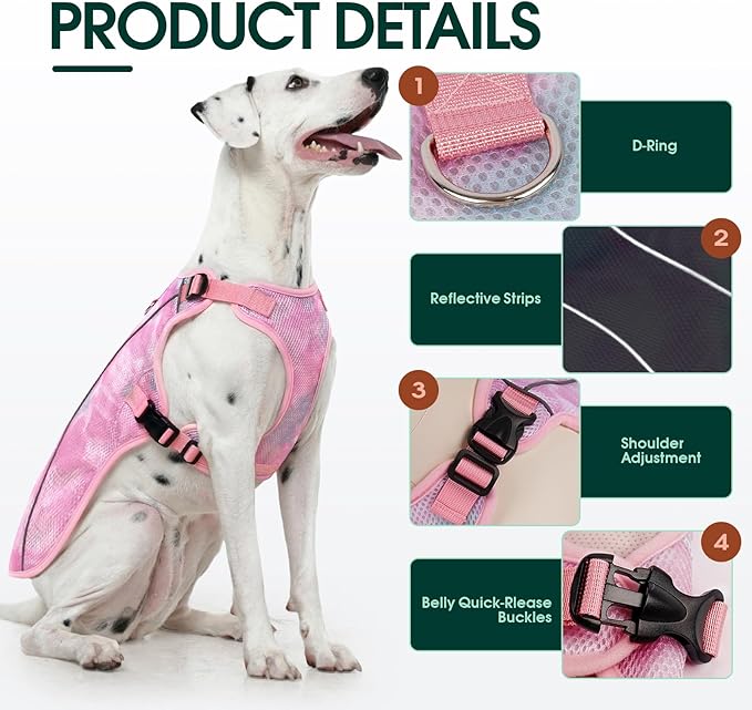 Kuoser Dog Cooling Vest for Dogs, Lightweight Cooling Shirt for Small Medium Large Dogs, Adjustable Pet Cooler Jacket with Reflective Stripe, UV Protection Pet Harness T-Shirt for Summer Outdoor