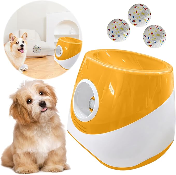 Automatic Ball Launcher for Dogs with 3 Tennis Balls - Interactive Dog Toy with 3 Adjustable Distances, Rechargeable Ball Thrower for Small & Medium Dogs, Indoor Outdoor Fetch Machine for Pet Exercise