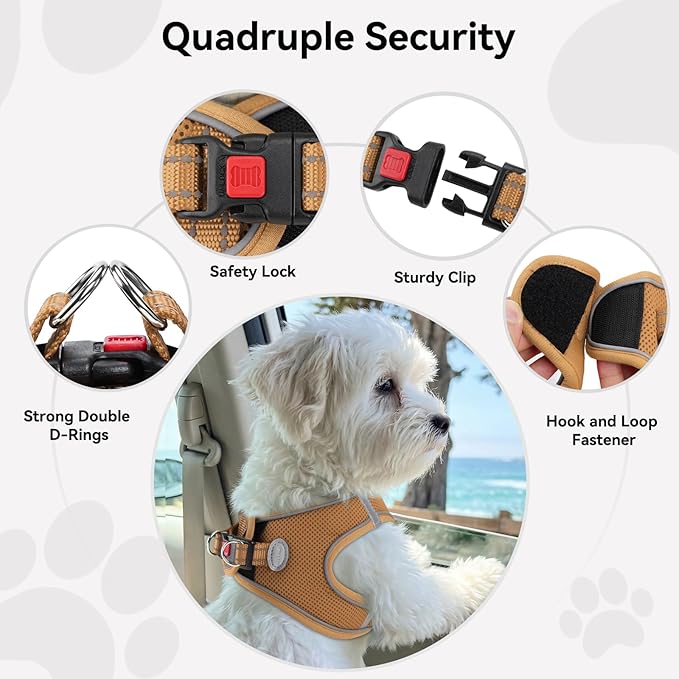 Joytale Small Dog Harness, Breathable Mesh Step-in Vest, Reflective Soft Padded Harnesses for Small and Medium Dogs, Brown, L