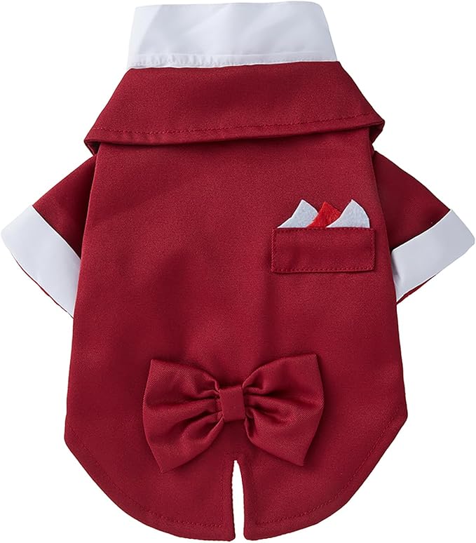 GabeFish Pets Wedding Jackets Suit for Dogs with Bow Tie Puppy Cat Formal Clothes Shirt Tuxedo (Red, S (Chest 12.9in/33cm))