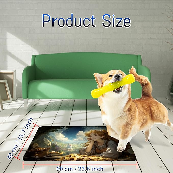 Dog Food Mat, 15.7" x 23.6" Absorbent Pet Feeding Mat for Food and Water, Waterproof Diatom Mud Pet Placemat with Non-Slip Rubber Backing, Easy Clean Cat Bowl Mat for Floors - Cloud Girl