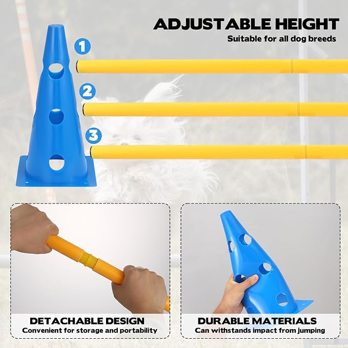 Dog Agility Hurdle Cone Set, 10er 12.5Inch Color Agility Cones and 5er 31.5Inch Agility Rods, Equipment Obstacle Course Backyard Equipment for Pet Exercise