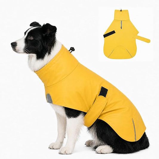 PU Dog Raincoat, Non-Toxic & Odorless Waterproof Vest, Adjustable High Neck and Hook & Loop Belly Closure for Rainy Potty Breaks & Wet Weather Outdoor Walks (Yellow, Large)