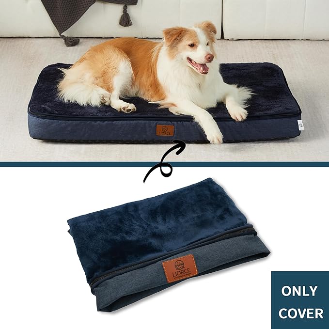 LIROCE Washable Dog Bed Cover Replacement, XL Wrap-Around Zipper Cover for Orthopedic Memory Faom Dog Bed (41x27x4 inches), Navy
