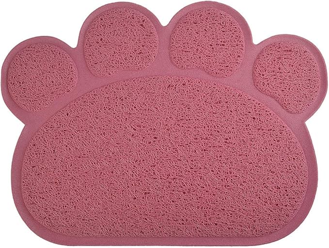 DM Paw-Shaped Cat Litter Box Mat,10 Colors Available,15.75x11.75 Inches (Oldrose)