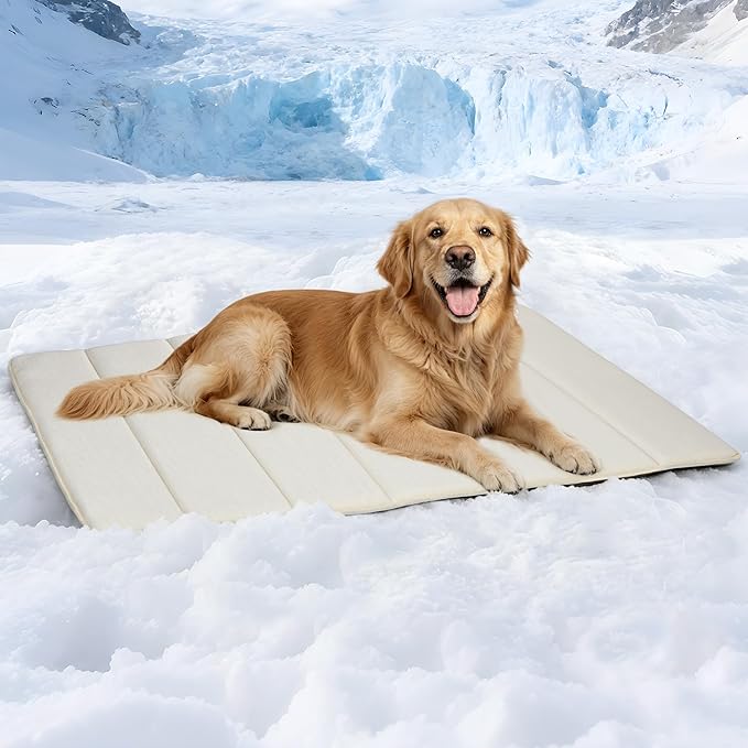 Dog Cooling Mat for Large Dogs - 41x27 Orthopedic Memory Foam Pet Pad for Summer, QMAX>0.5, Washable Premium Comfort Crate Pad for Your Furry Companion, Dark Beige