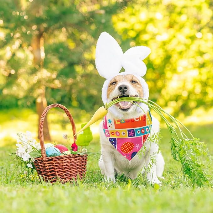 Sanwuta 60 Pcs Easter Dog Bandanas Bulk Bunny Dog Bandanas Adjustable Puppy Bibs Triangle Scarf Holiday Pet Costume for Small Medium Pet (Bunny Pattern)