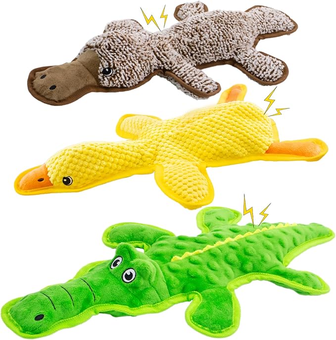 No Stuffing Dog Squeak Toys-3 Pack Chew Toys for Small Medium Large Breed- Durable Puppy Teething Interactive to Keep Them Busy- Best Birthday Gift