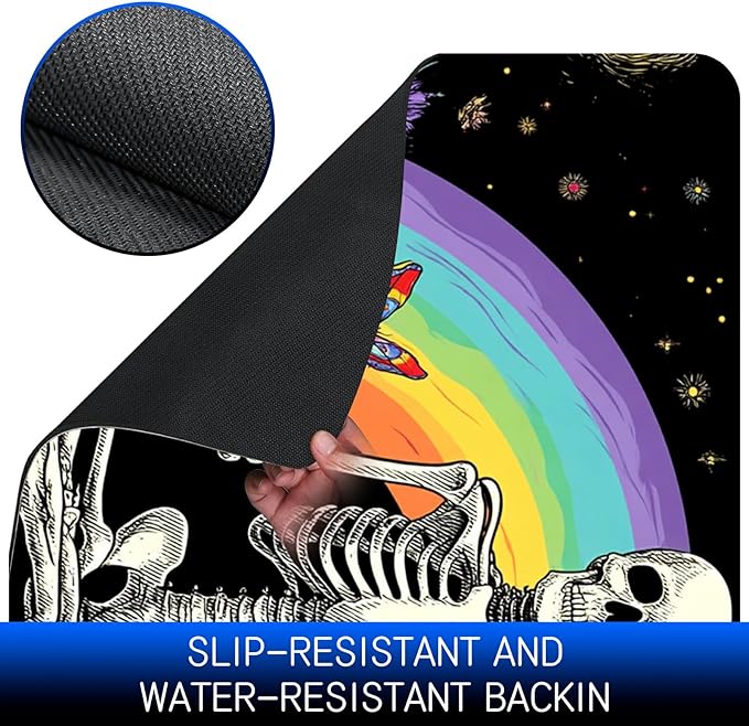 Dog Food Mat, 15.7" x 23.6" Absorbent Pet Feeding Mat for Food and Water, Waterproof Diatom Mud Pet Placemat with Non-Slip Rubber Backing, Easy Clean Cat Bowl Mat for Floors - Rainbow Skull