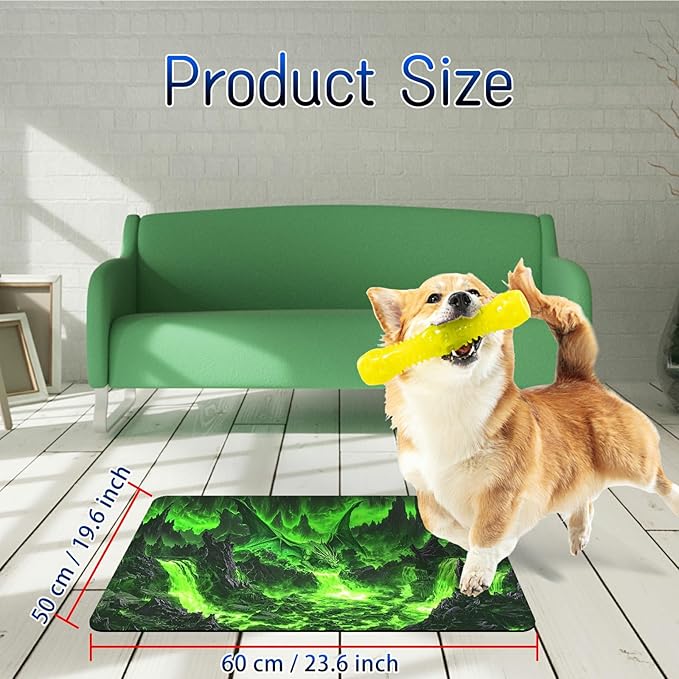 Dog Food Mat, 19.6" x 23.6" Absorbent Pet Feeding Mat for Food and Water, Waterproof Diatom Mud Pet Placemat with Non-Slip Rubber Backing, Easy Clean Cat Bowl Mat for Floors - Green Mountains