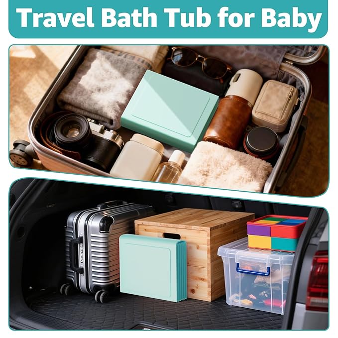 Collapsible Baby Bathtub, Toddler Bathtub with a Drain Plug, Folded for Storage Without Assembly, Suitable for Newborns to Toddlers, Portable Bathtub for Outdoor Travel, Green