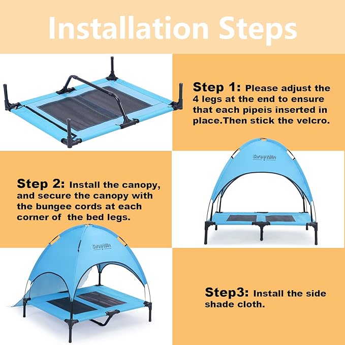 S/M/L Outdoor Elevated Dog Cot with Canopy & Side Shade for Camping Small Medium Dogs (Carry Bag), Portable Cooling Raised Dog Bed
