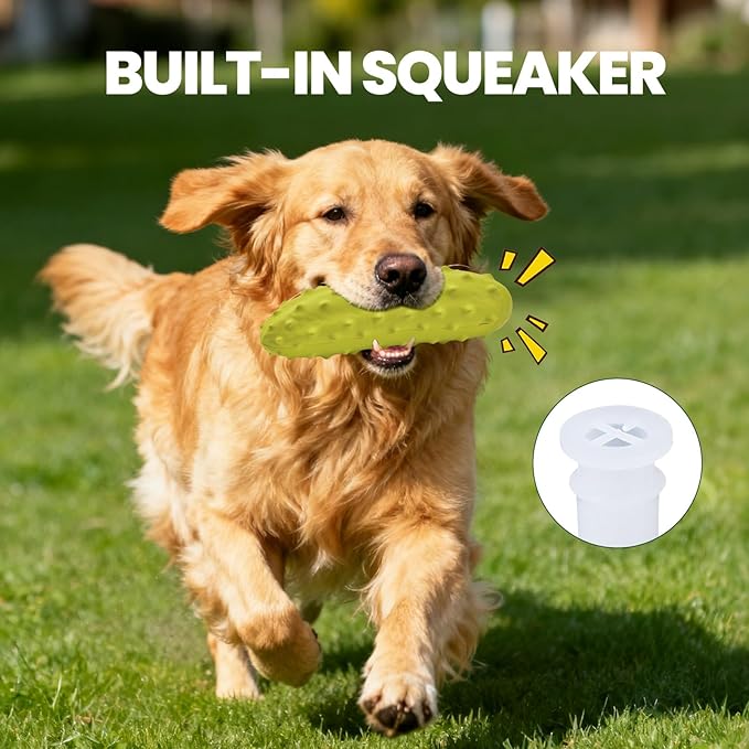 LIFLIX Tough Squeaky Dog Toys, Durable Dog Chew Toy with Natural Rubber, Teething Toys for Medium Large Breeds, Cucumber Pickle Shape, Yellow