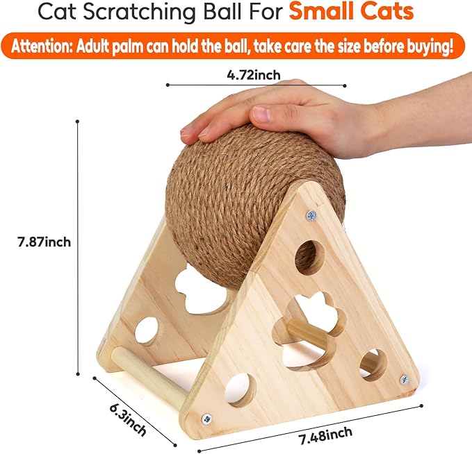 Sisal Cat Scratching Ball, Cat Scratcher Ball Toy with Cute Stable Stand, Interactive Exercise Toy for Small Pet to Play and Exercise