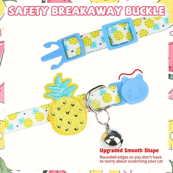 PUPTECK Cat Collar Breakaway with Bells, Kitten Collar Outfit Adjustable for Girl Boy Small Pet Puppy Bunny, Cute Costume Accessory with Safety Release Buckle (Sticker-Summer)