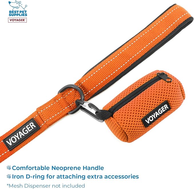 Best Pet Supplies Voyager Step-in Lock Pet Harness w Reflective Pet Leash Combo Set with Neoprene Handle 5ft - Supports Small, Medium and Large Breed Puppies/Cats - Orange/Black Trim, XXXS