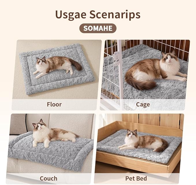 SOMAHE Self Warming Cat Bed Mat, Washable Self Heating Cat Mat, Extra Warm Thermal Pet Pad with Non-Slip Bottom, Soft Plush Faux Fur for Indoor Pet Sleep Cushion, 23x15 Inch Grey