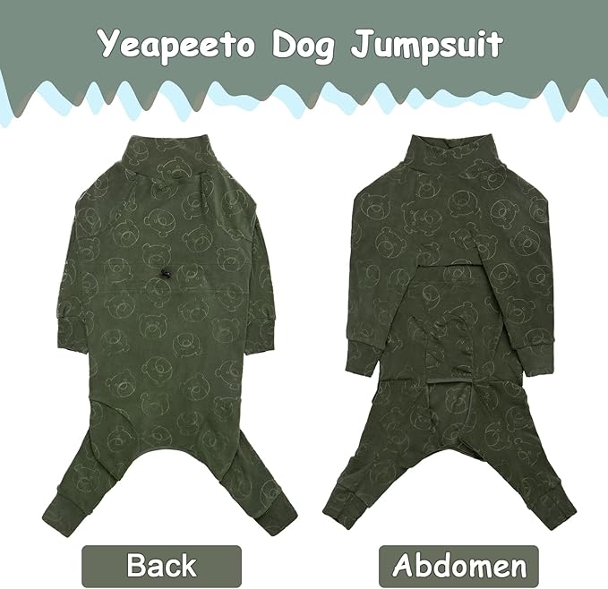 Dog Coats Autumn Winter Jumpsuit for Large Medium Dogs, Warmer Polar Fleece Dog Bodysuit Lightweight Pajamas, Pullover Stretchy Cold Weather Clothes (Dark Green, 6XL)
