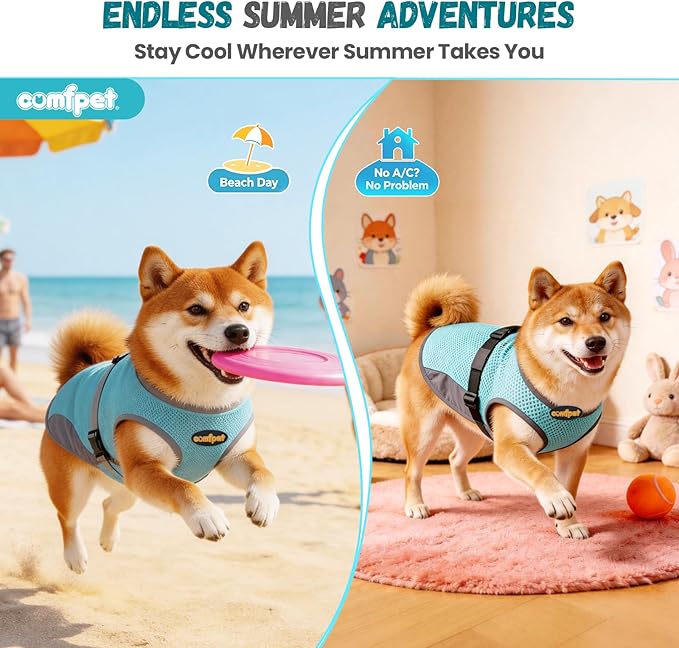 Dog Cooling Vest, Lightweight Cool Vest Dogs, Adjustable and Comfortable Cooling Vest for Dogs - UV Protection Breathable Mesh - Summer Dog Cooling Jacket for Hot Weather, L (33-49 lbs), Blue