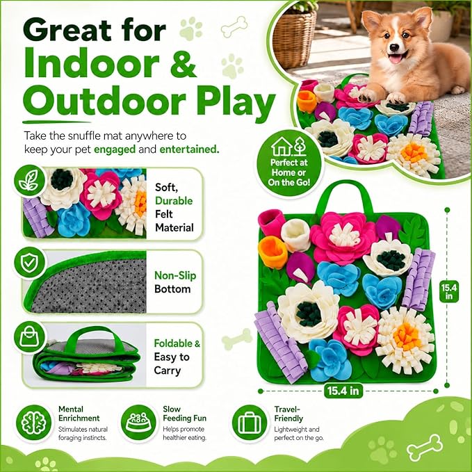 Snuffle Mat for Dogs Sniffing Feeding Mat for Small and Medium Breed Dogs and Cats Non-Slip/Portable/Durable Interactive Puzzle Pet Puppies Toys Encourages Natural Foraging Skills
