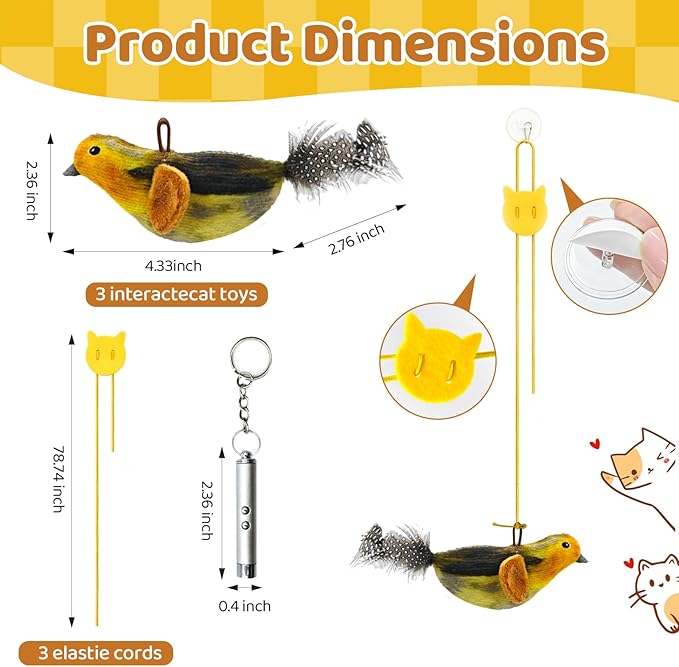 Obfuscate Flying Bird Cat Toy,Realistic Interactive Hanging Cat Toy with Chirping Sound,Retractable Door Frame Toy for Indoor Cats,Suitable for Bored Kittens and Multi-cat households(4Pcs)