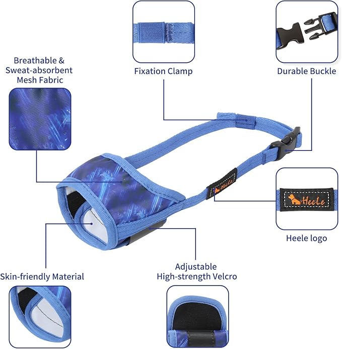 HEELE Dog Muzzle,Soft Nylon Muzzle Anti Biting Barking Chewing,Air Mesh Breathable Drinkable Adjustable Loop Pets Muzzle for Small Medium Large Dogs 4 Colors 4 Sizes (P-Sky Blue, S)