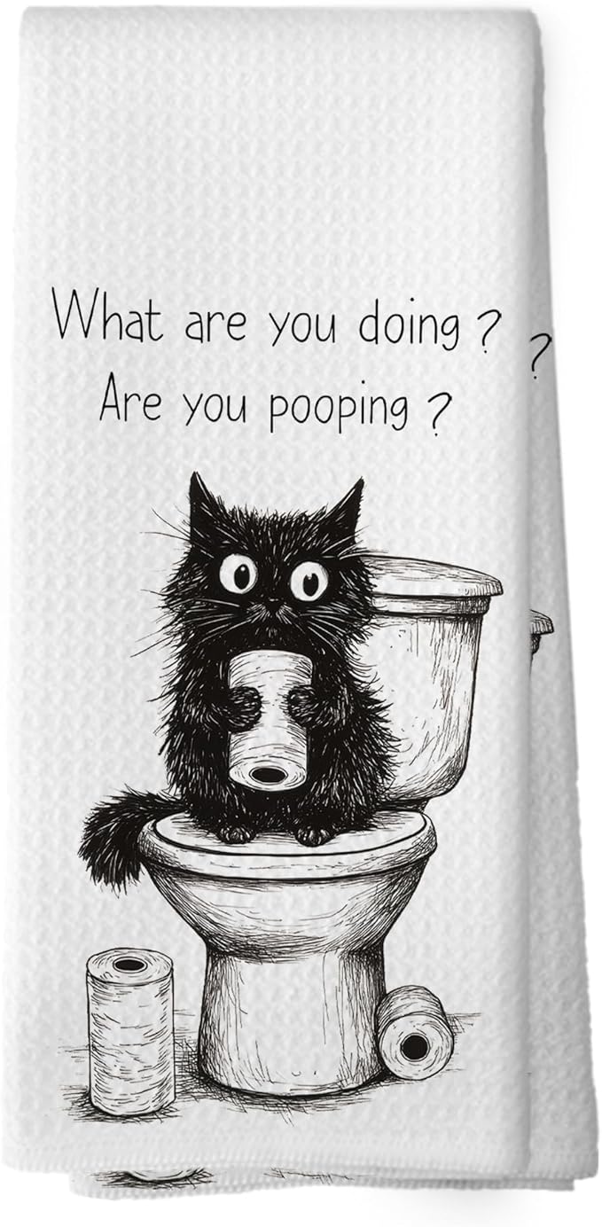 Black Cat Funny Hand Towels, Black Cat Lovers Mom Lady Gifts Hand Towel for Bathroom Decor, Funny Kitty Kitten Decorative Towels for Bathroom Washroom Toilet 16x24 Inch