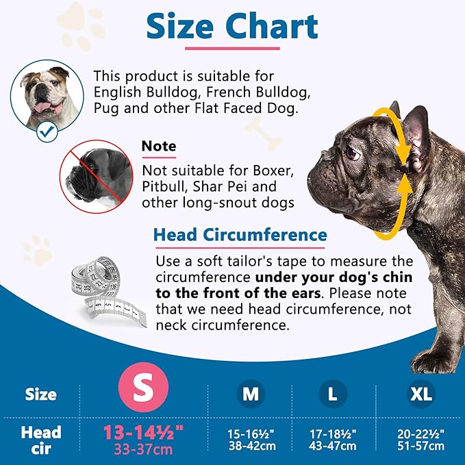 BARKLESS Short Snout Dog Muzzle, Soft Silicone Flat Faced Muzzle for French Bulldog Shih Tzu and Pug for Biting Chewing Licking and Grooming, Allows Panting (S, Hot Pink)