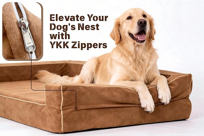 XX-Large 7 Inch Solid Orthopedic Memory Foam Dog Bed for Arthritis Relief & Hip Dysplasia - Bolster Couch Style with Premium YKK Zipper Waterproof Washable Cover for Senior Dogs 100-200lbs
