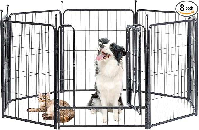 Dog Playpen,32/40/45 Inch Height in Heavy Duty, Folding Indoor Outdoor Anti-Rust Dog Exercise Fence, Portable Pet Playpen with Door for Large Medium Small Dogs and Pet (8 Panels, 32 Inch) Silver
