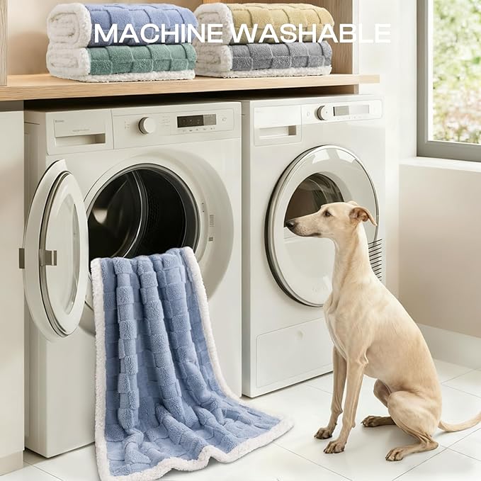 Luciphia Waterproof Dog Blanket, Leakproof Large Pet Blanket for Couch Sofa Bed Furniture Cover Protector, Washable Soft Sherpa Fleece with 3D Jacquard, Cozy Calming Reversible, Blue White, 65"x57"