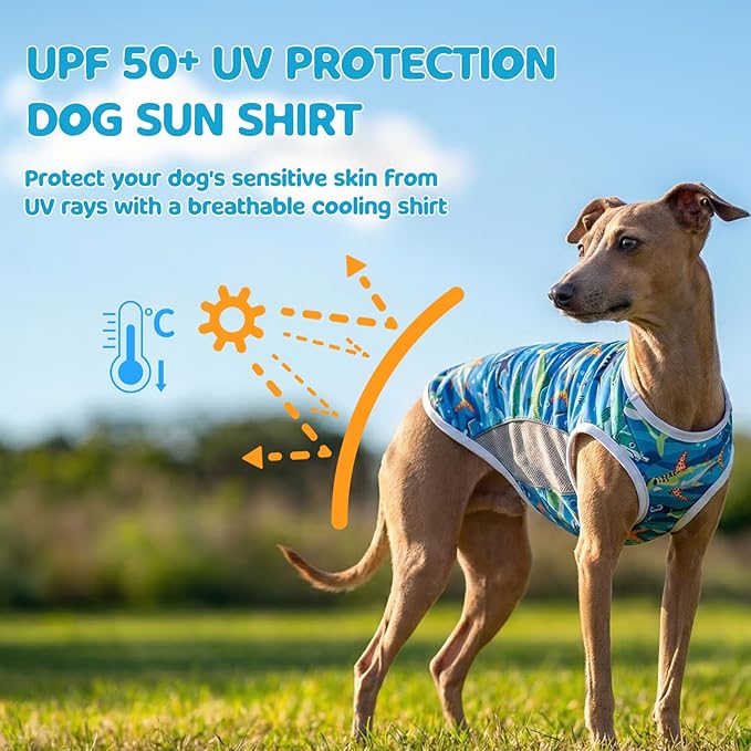 UPF 50+ Sun Protection Dog T-Shirt, 2 Pack Lightweight Sleeveless Dog Vest for Medium Large Dogs Boy – Reflective Strips, Quick-Dry Pet Apparel, Sports Fan Shirt P23ST00506XXXL