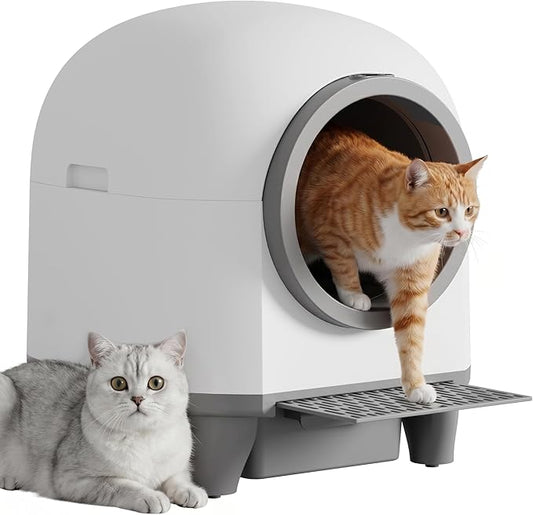 Greesum UltraSmart AutoClean Litter Box - 90L Large Capacity for Multi-Cat Households with Safeguard Tech, APP Control, Odor-Free Design & Mat/1 Roll Litter Bag