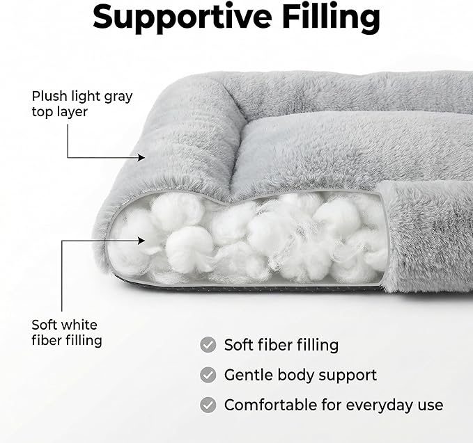 Dog Crate Bed 22x13,Washable Dog Crate Pad for Medium Dogs,Soft Kennel Bed Mattress with Non Slip Bottom,Light Grey