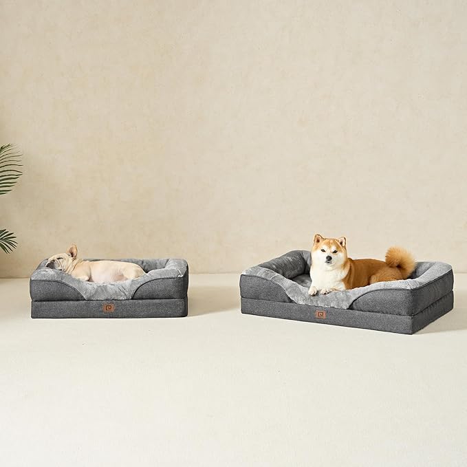 EHEYCIGA Orthopedic Dog Bed for Large Sized Dog, 36x27 Inch Large Memory Foam Dog Couch Bed with Sides, Waterproof Liner & Washable Removable Cover, Bolster Pet Sofa, Grey