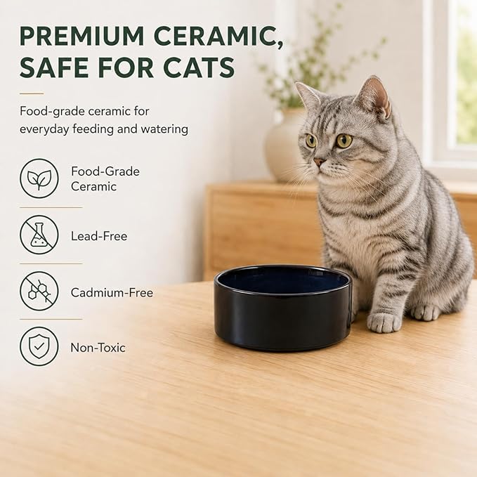 Havniva Cat Bowls Water Bowl Set of Two, 5.1” Ceramic Cat Food and Water Bowl Whisker Friendly Pet Food Bowls for Indoor Cats, Wide Cat Water Dish Prevent Whisker Fatigue Non Slip Cat Feeder