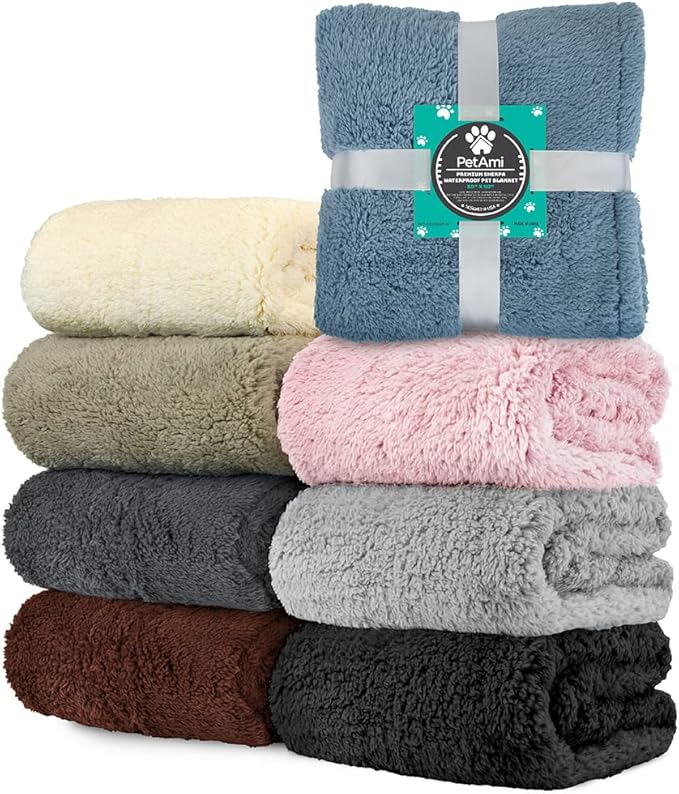 PetAmi Fluffy Waterproof Dog Blanket for Couch and Bed, Reversible Sherpa Pet Throw, Pee Proof Furniture Protector Sofa Cover, Washable Cat Blanket for Medium Large Dogs and Cats (Brown, 90x90)