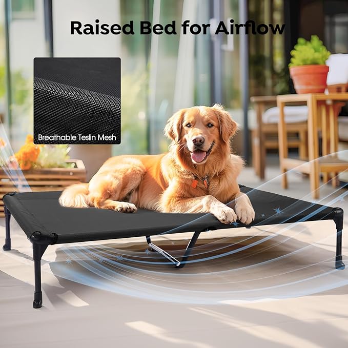 Veehoo Orthopedic Elevated Dog Bed with Fluffy Plush Bolster Cushion, Indoor Raised Dog Beds for Large Dogs, Soft Pet Sofa Cot with Removable Washable Mat, No-Slip Feet, 59 x 37 inches, Cream White