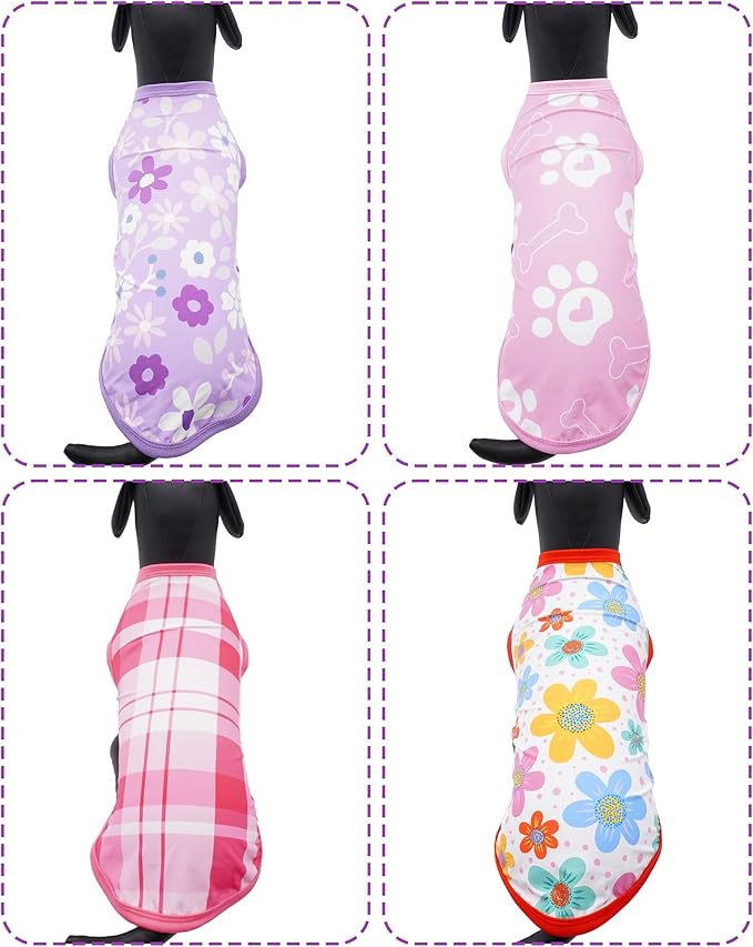PET SHOW 4 Pack Summer Dog Shirts for Large Dogs Girl UPF 50+ UV Sun Protection Cooling Clothes Tank Top Floral Dog T-Shirts Pet Holiday Party Sleeveless Vest Pink(XXX-Large)