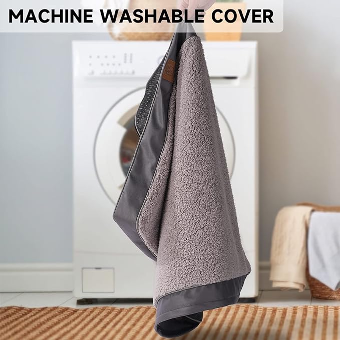 Sunheir Washable Extra Large Dog Bed Covers Soft Plush Replacement, Waterproof Dog Bed Liner, Pet Bed Cover with Zipper 41x27x3 Inches, Grey, Cover Only