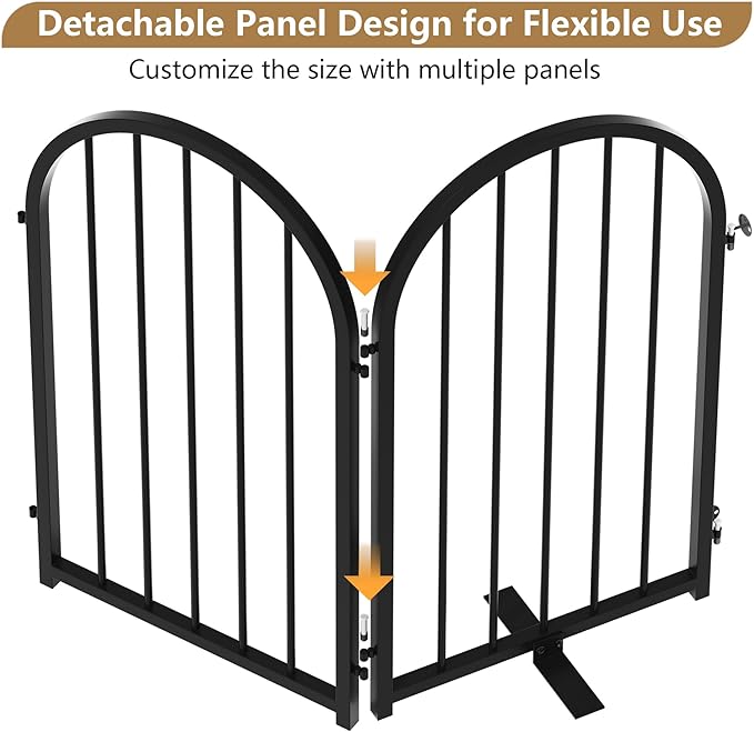 PUPETPO Full Metal Dog Gate with Door for Indoor Outdoor, 24" Tall Free Standing Pet Dog Fence, 108" Extra Wide Pet Gates for Stairs, Hallways, Doorways, Kitchen, Decks, Yards (Black, 6 Panels)